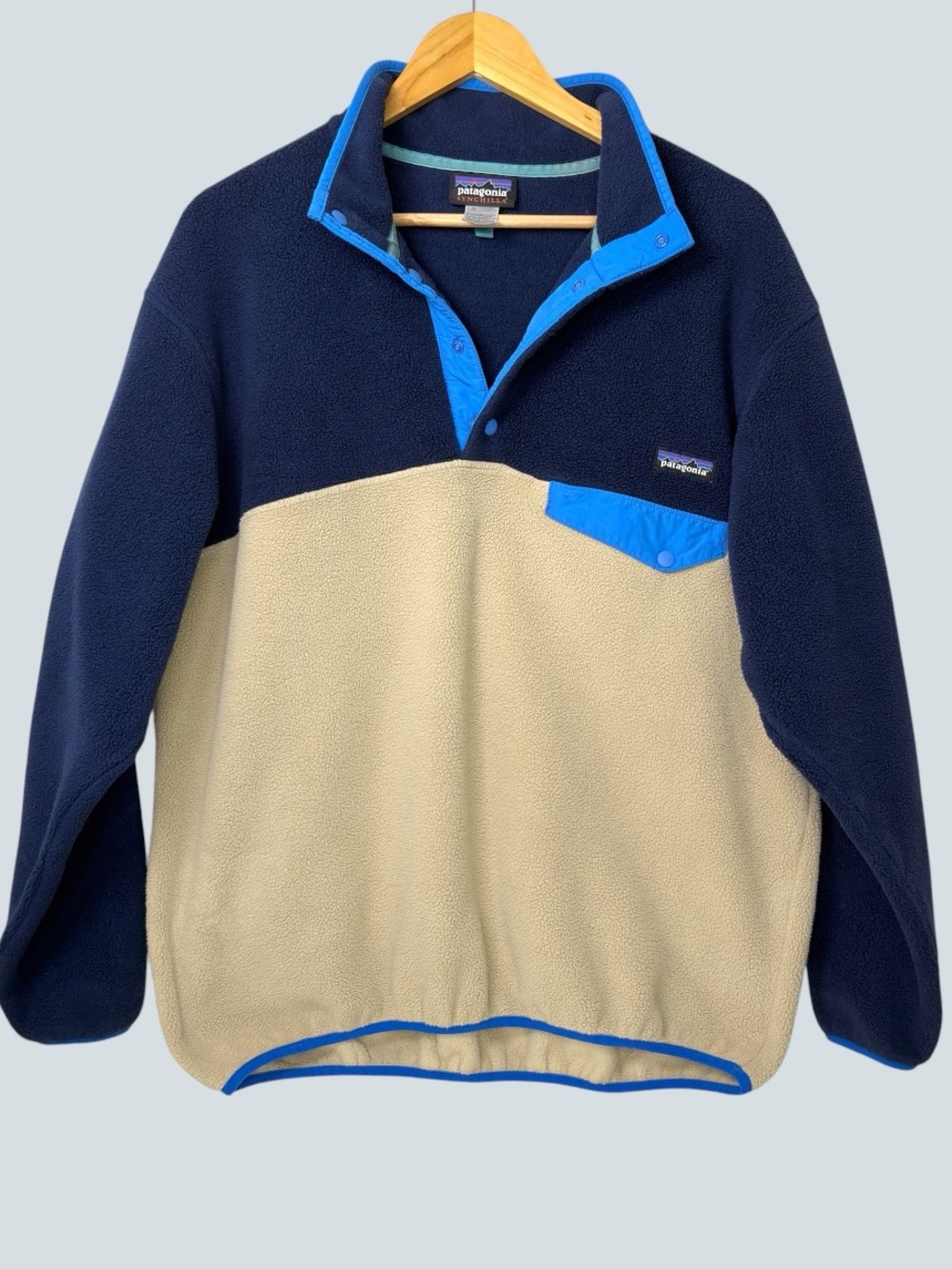 Patagonia Men’s Synchilla Snap-T Fleece Pullover Navy Beige Size M Gorpcore